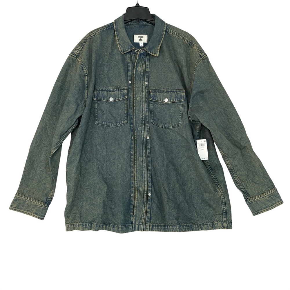 NWT Mode of One Men's XXL Blue Distressed Denim Trucker Jacket Cotton